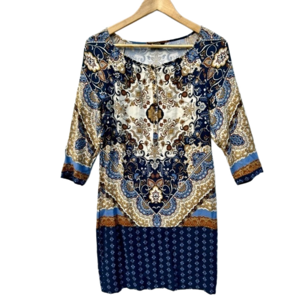 Massimo Dutti print pattern classic navy dress size 4